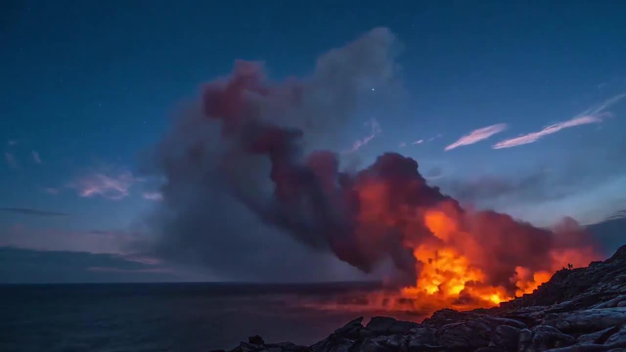 Burning ocean!!! Video of a volcano erupting in the ocean !!! Very impressive and beautiful show! HD