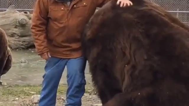 Man having fun with his hairy friend