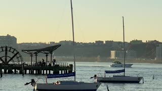 Helicopter landing over Hudson River