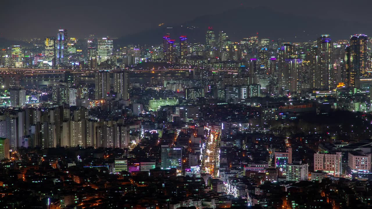 Seoul colorful city night lights and traffic