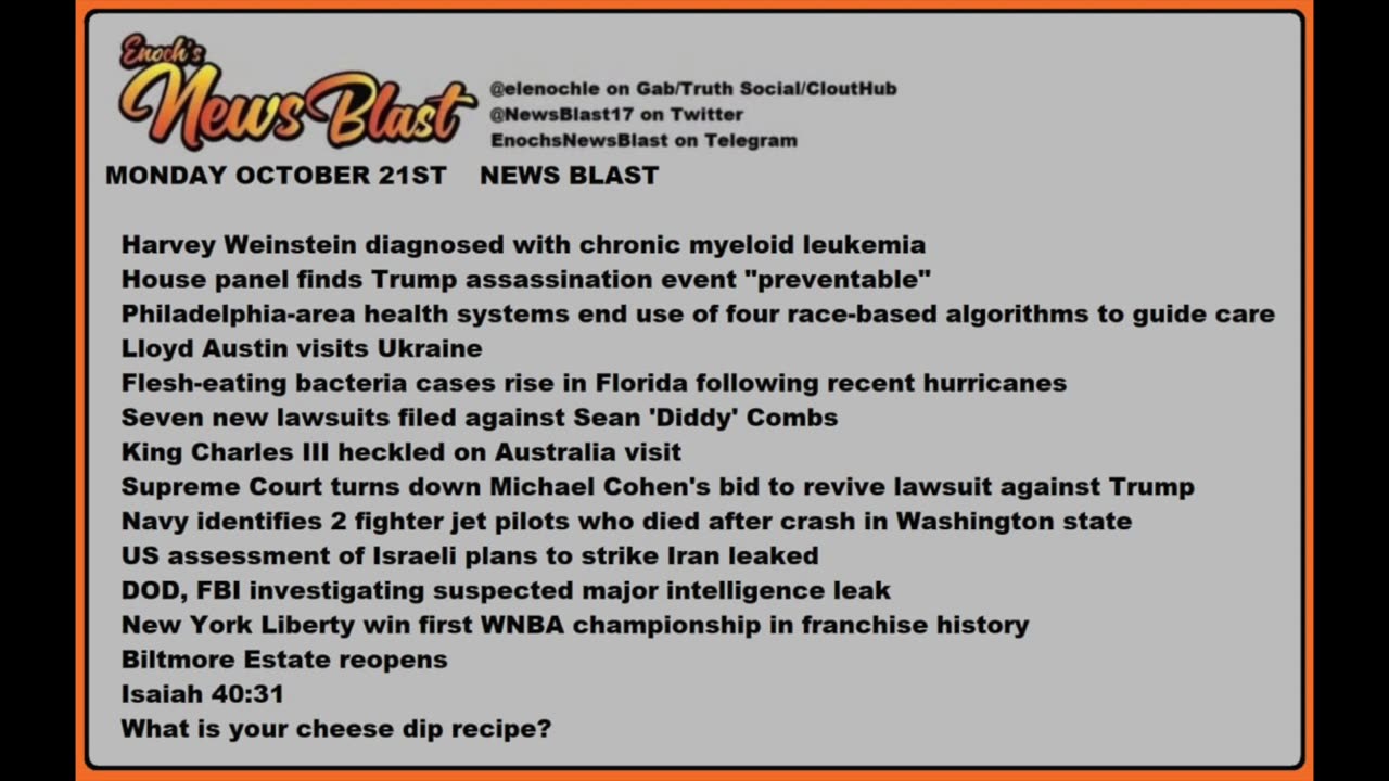 Monday October 21, 2024 News Blast