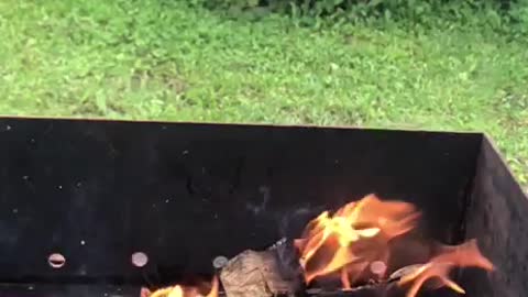Flames from the barbecue fire