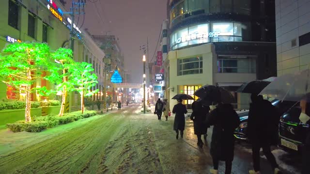 Beautiful street in snowy night.#3