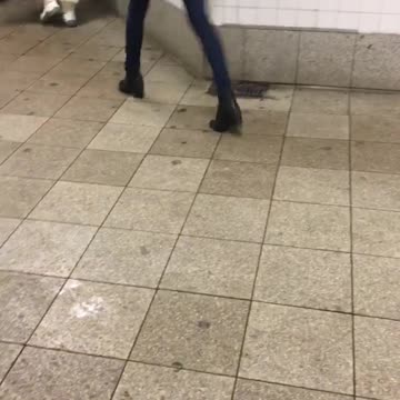 Black jacket guy stumbles down hallway sings rock and roll song