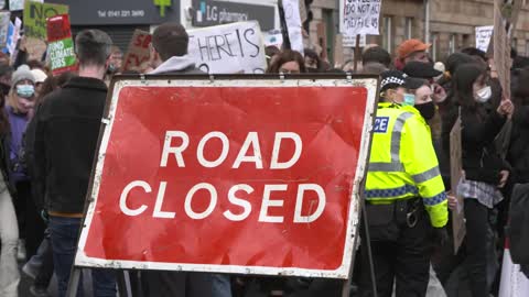 Road Closed Sign at COP26 Climate Change Protest 098