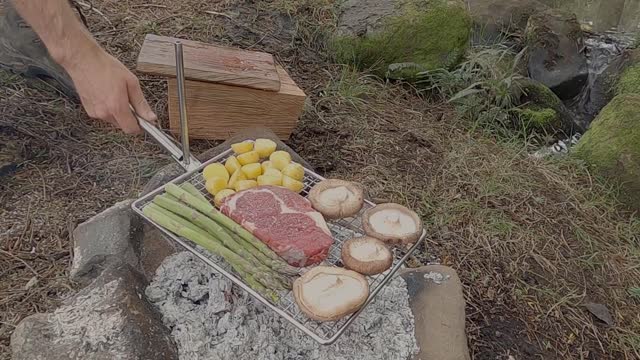 Steak revolution on a campfire grill