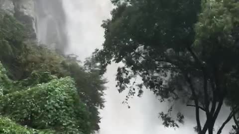 Typhoon and waterfall on Jeju lsland