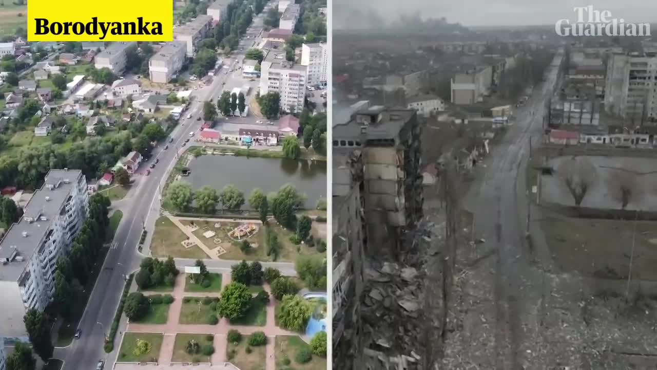 Ukraine- drone footage shows before war and after the invasion