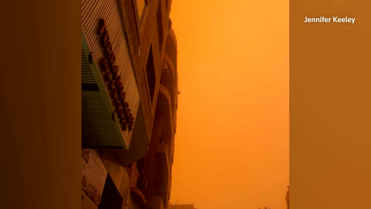 Orange sandstorm blots out sky over Marrakesh