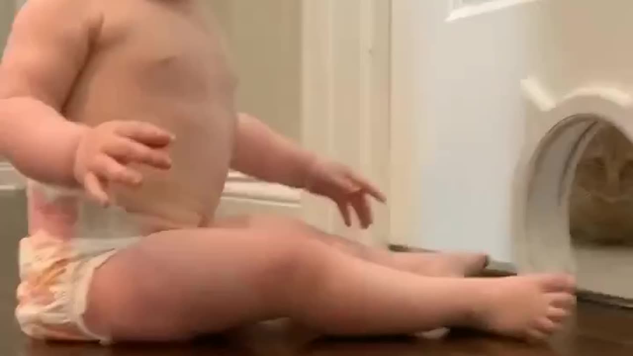 Baby with funny cat