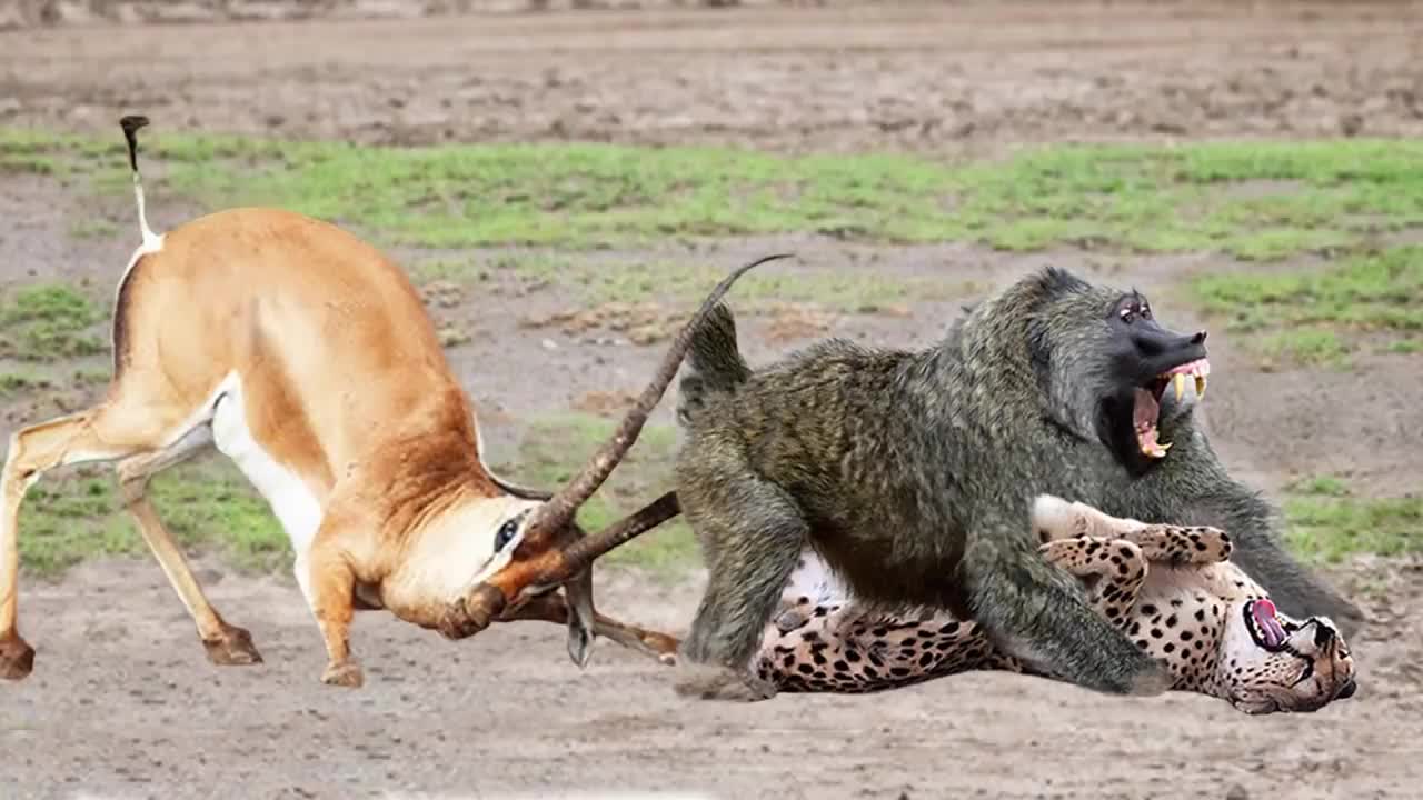 OMG! Leopard Climb Tree Catch Baby Monkey While Baboon Herd Save Impala From Cheetah –Baboon is Hero