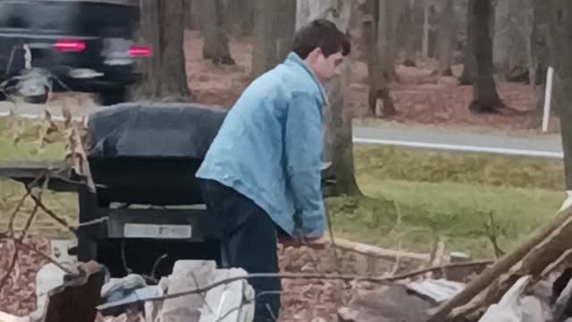 Noah cutting wood