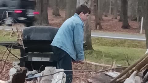 Noah cutting wood