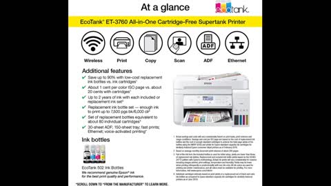 Review: Epson EcoTank ET-3760 Wireless Color All-in-One Cartridge-Free Supertank Printer with S...