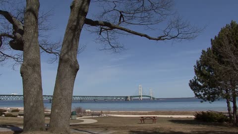 Michigan Mackinac Bridge in distance