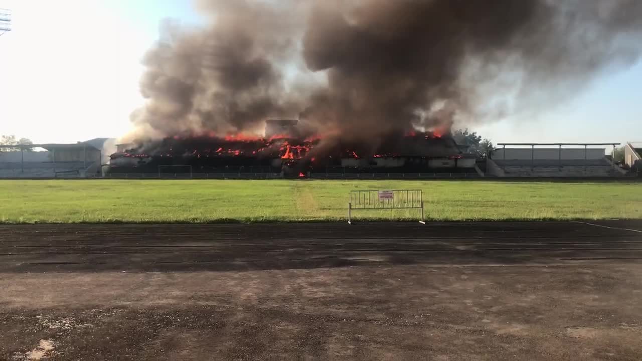 Pobeda Stadium in Flames