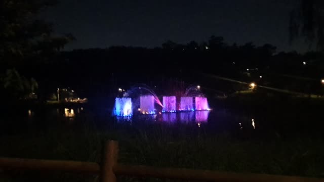Beautiful fountain illumination at night
