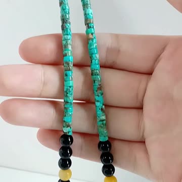 Natural turquoise with Orange spiny oyster and black onyx bumble bee Necklace