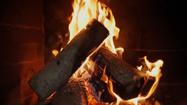 crackling firewood in the fireplace