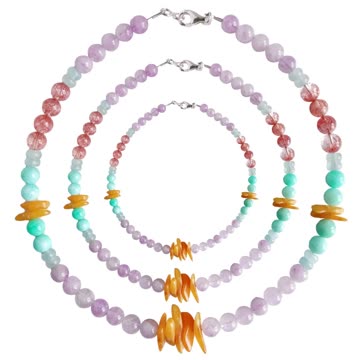 Spodumene Kunzite with Rutilated Quartz Amazonite amber and Milky Bule Aquamarine Multi Stone