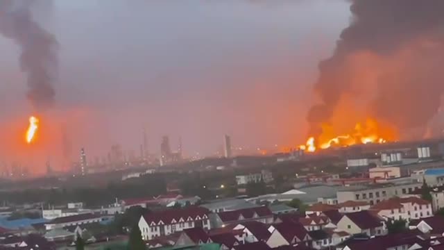 An explosion at a petrochemical plant in Shanghai, China.