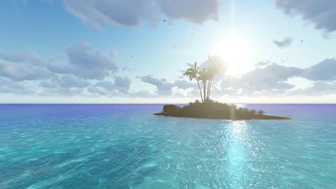 Small island paradise made in 3D on a sunny day