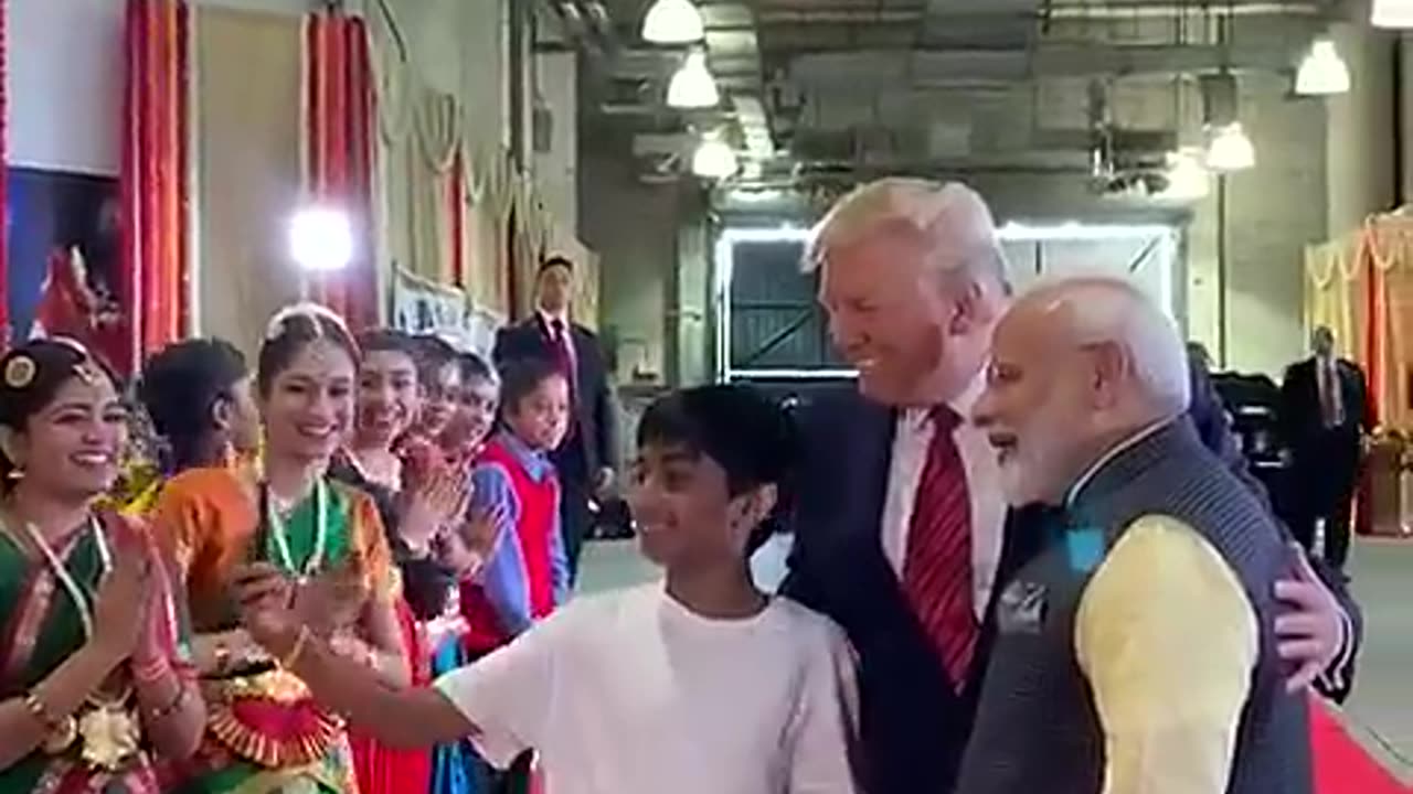 President Donald Trump and PM Modi interact with to a group of youngsters during #HowdyMosi event