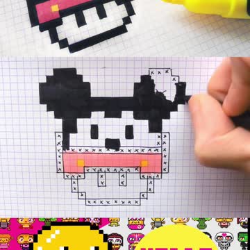 how to Draw Mushroom Mickey - Hello Pixel Art by Garbi KW #shorts
