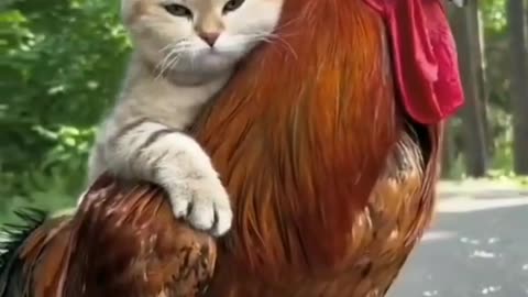 Cat and chicken are good friends 🐈🐓