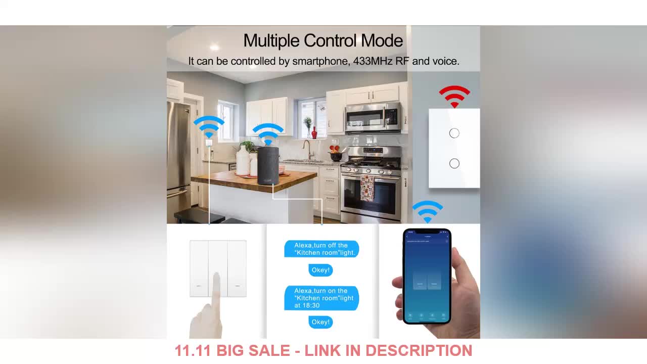 Smart Wifi Touch Switch No Neutral Wire Required Smart Home 1/2/3 Gang Light Switch 220V