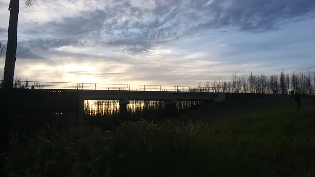 New train bridge in Steen river, alberta