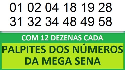 PALPITES DOS NÚMEROS DA MEGA SENA COM 12 DEZENAS mm mn mo mp mq mr ms mt mu mv mw mx