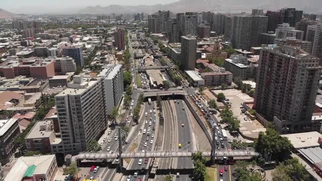 Aerial view of city skyscrapers