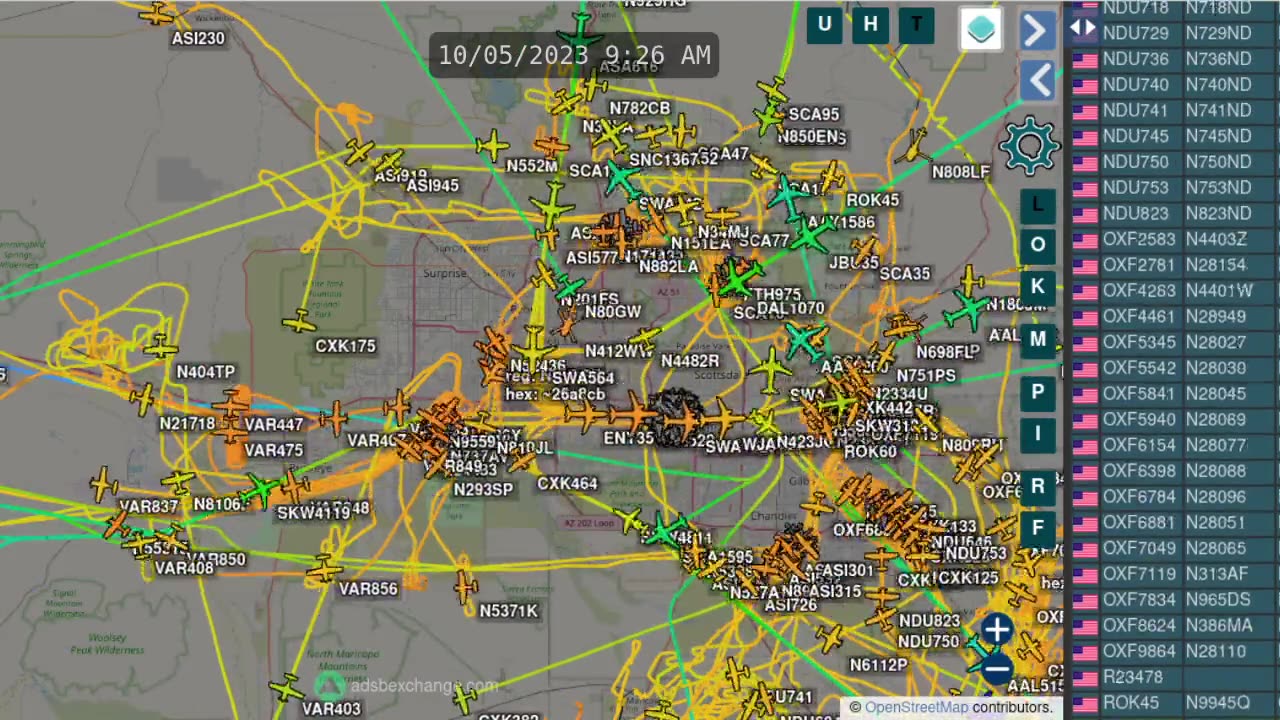 Chemtrail Bird Mafia Time lapse of Phoenix AZ Air Traffic - Oct 6th 2023