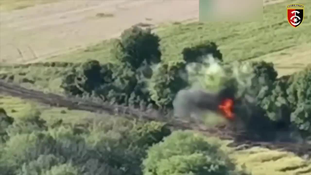 russian tanks ignite after being targeted by Ukrainian shelling
