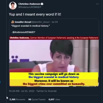 MEP Christine Anderson Meant Every Word of It: This Is the Worst Crime Ever Committed on Humanity