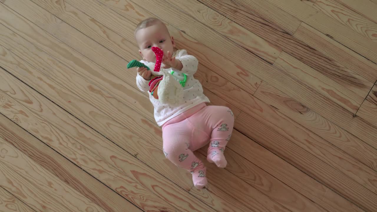 Baby girl holding a soft toy