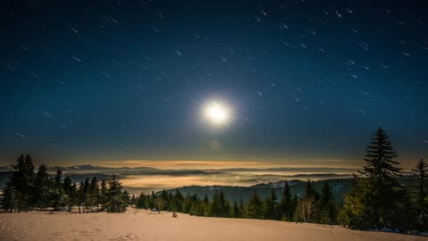 Glowing moon in the starry sky