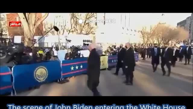 Two different scenes of entering the White House between Trump and Baidan