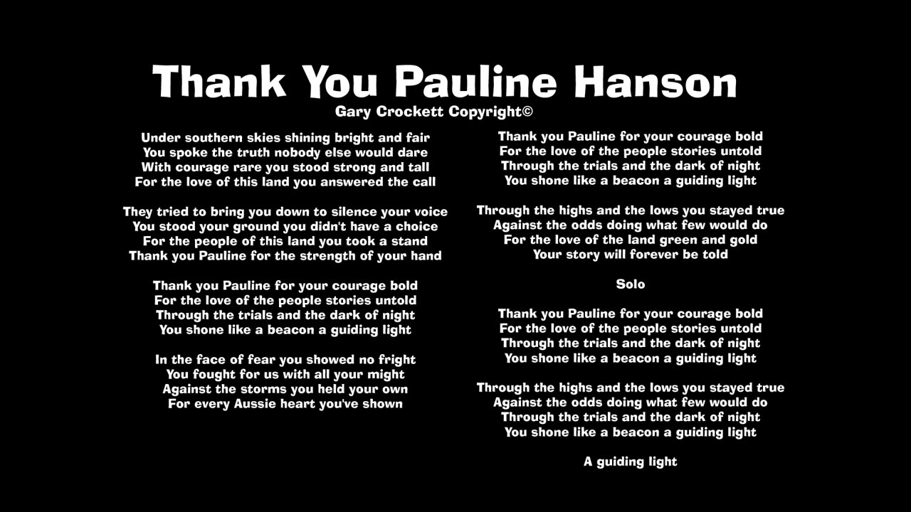 Thank You Pauline Hanson Song