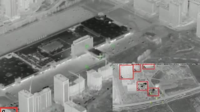 Russian drone tracks multiple rocket launcher system back to its base at a disused shopping center