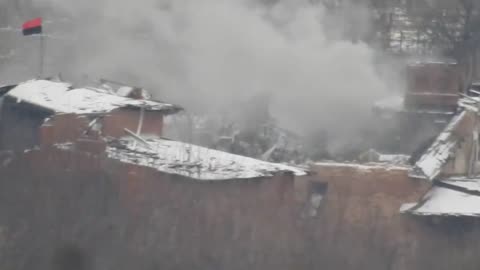 DPR Militia firing ATGM at Ukraine position, note the Right Sector Red & Black flag - 2022