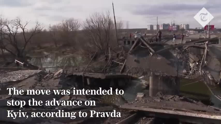 Ukrainian armed forces 'blow up bridge to stop Russia's advance on Kyiv'