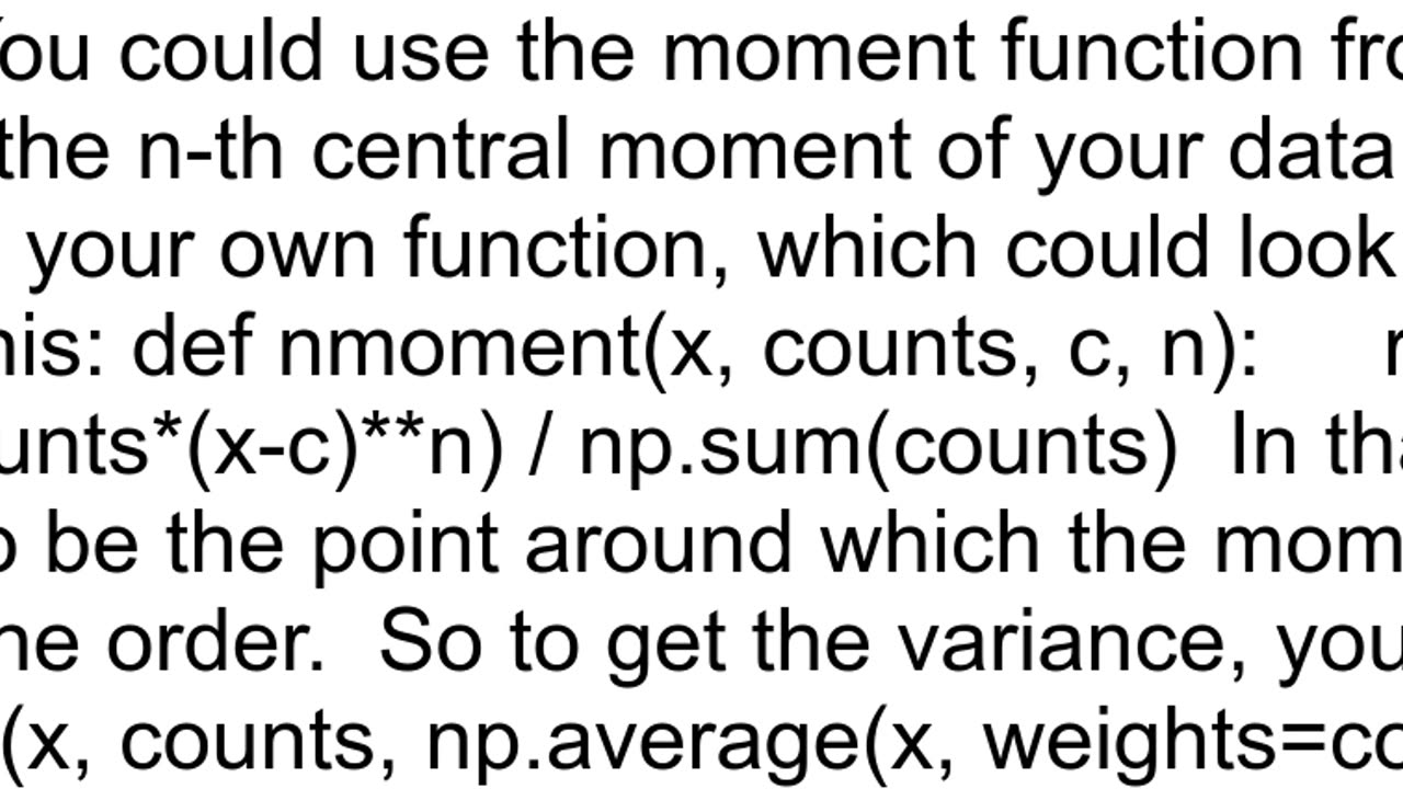 Calculate moments mean variance of a distribution in Python