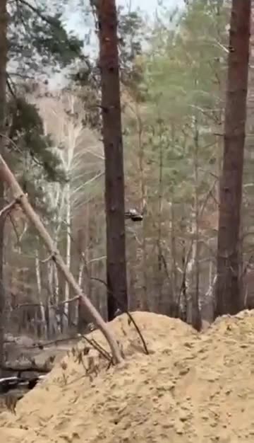 Ukrainian soldiers film a Russian FPV drone scouting the forest for enemies