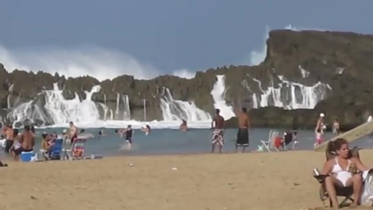 Natural barrier protecting a beach in Puerto Rico from massive waves