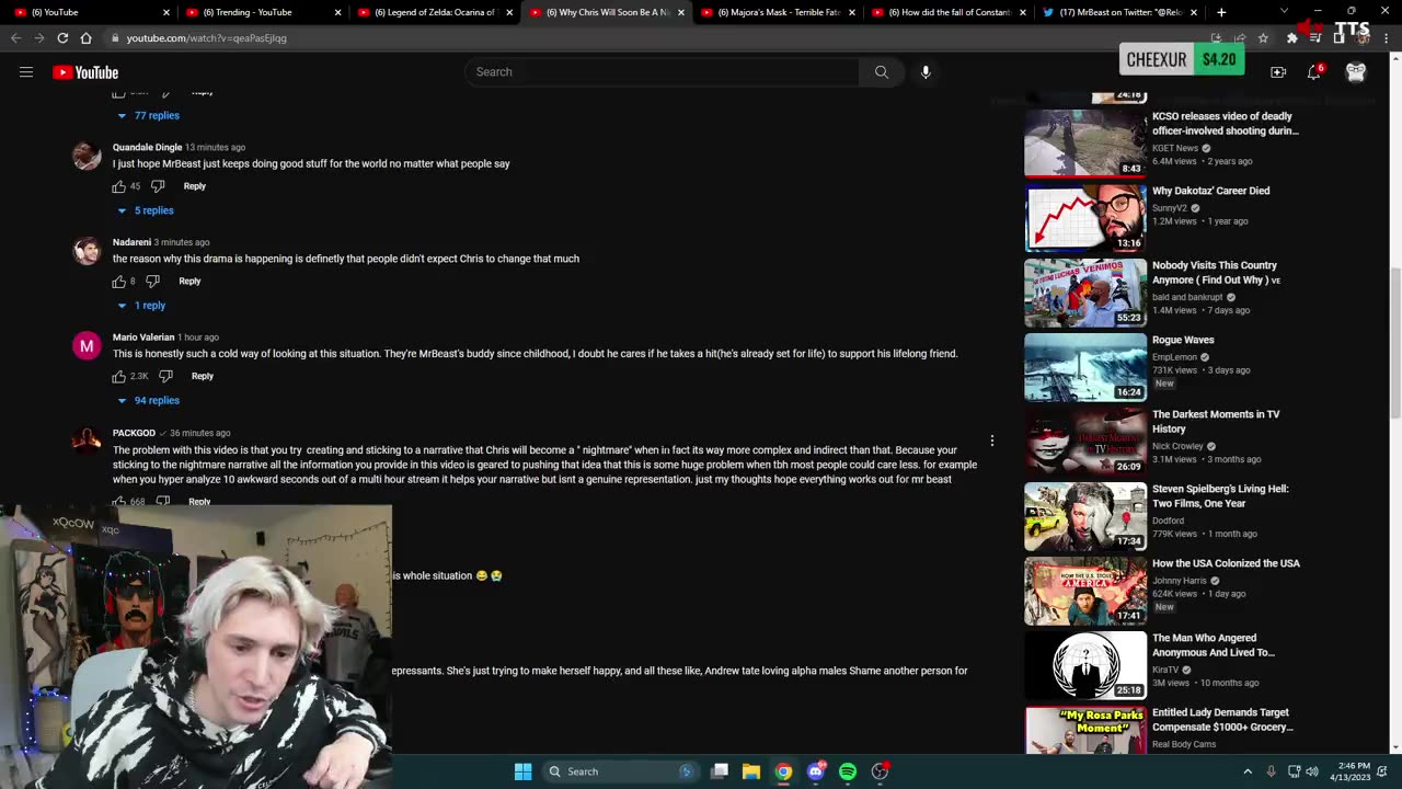 XQC shared his take on the Chris Tyson and MrBeast drama