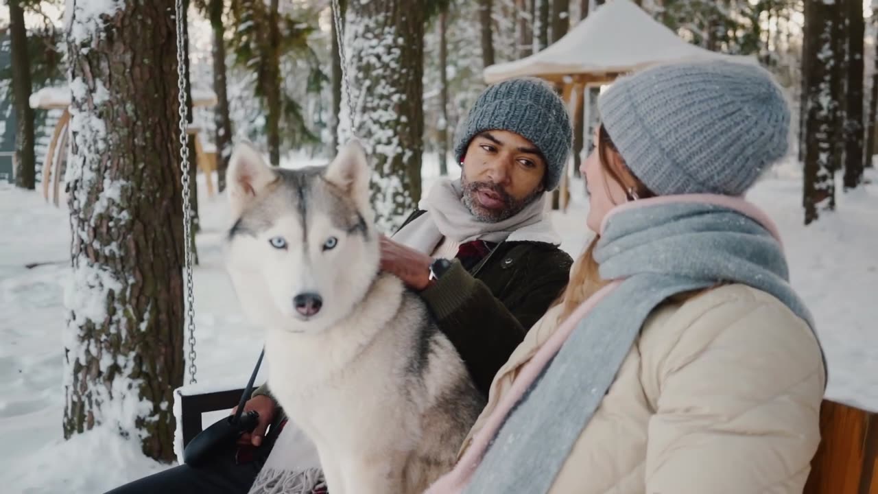 Winter Season Men and women Relax time with her Pet