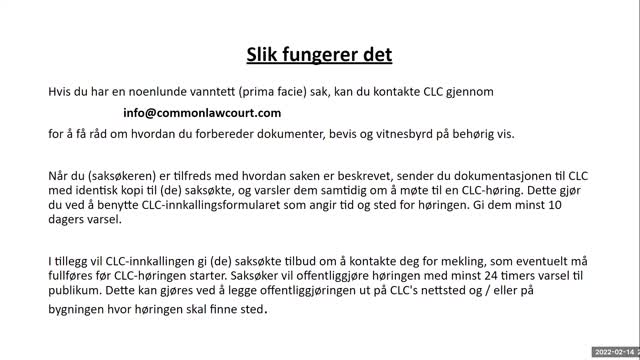 1402022 COMMON LAW COURT - Hvordan etablere en CLC domstol