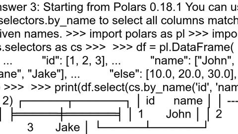 Polars dataframe columns selection